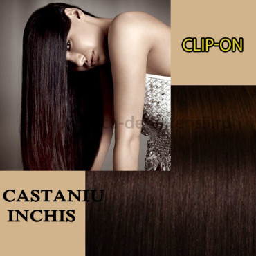 Clip-On Ondulat Castaniu Inchis