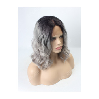 Peruca din par natural short ombre, Saten foarte inchis/blond grey - ondulata