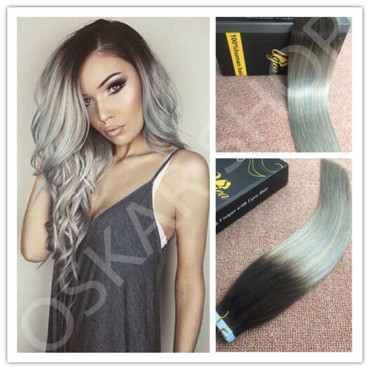 Extensii Tape IN White Platinum Ombre 1B Grey Extensii Tape IN White Platinum Ombre 1B Grey